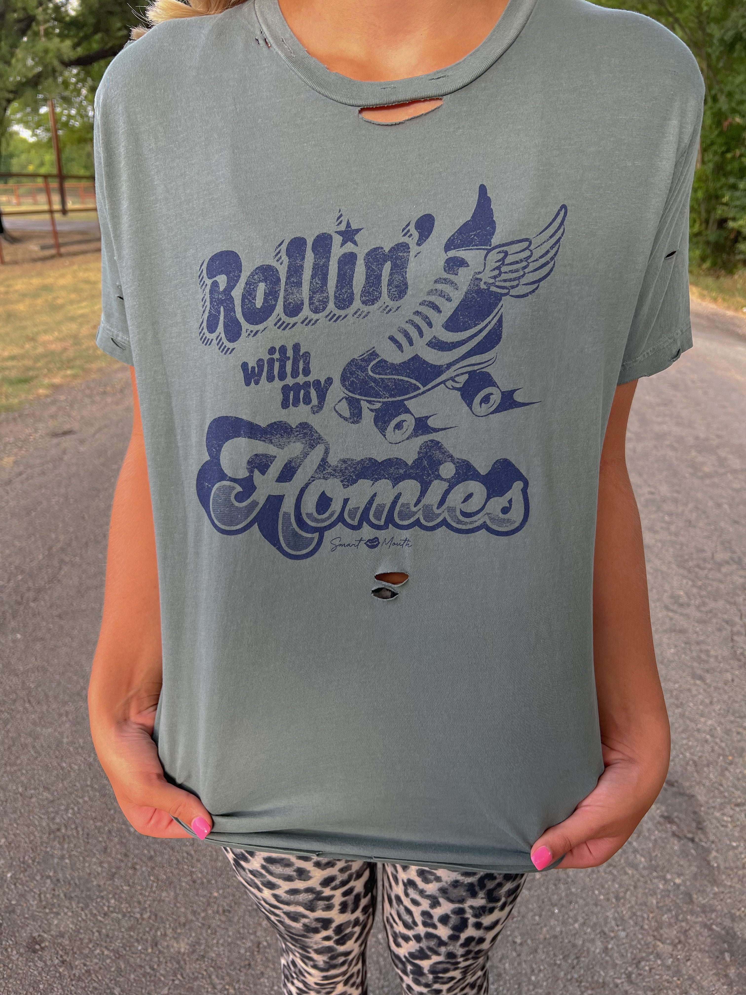 Distressed Rollin' With The Homies Tee